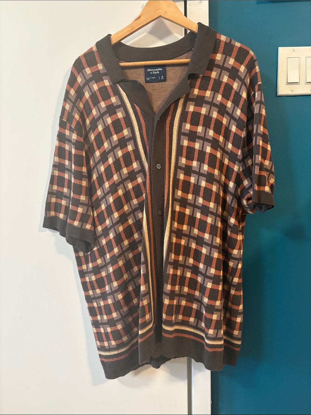 Abercrombie & Fitch Brown Plaid Short-Sleeve Polo Shirt